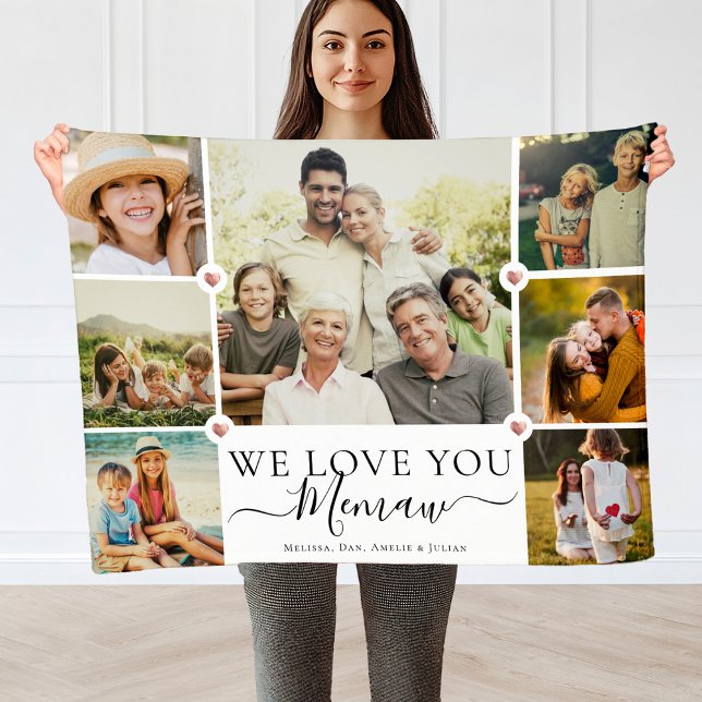Modern We Love You Memaw Family Photo Collage Fleece Blanket (Creator Uploaded)