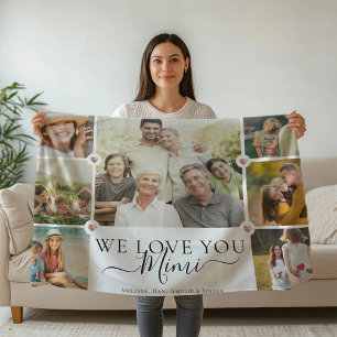 Modern We Love You MIMI Family Photo Collage Fleece Blanket