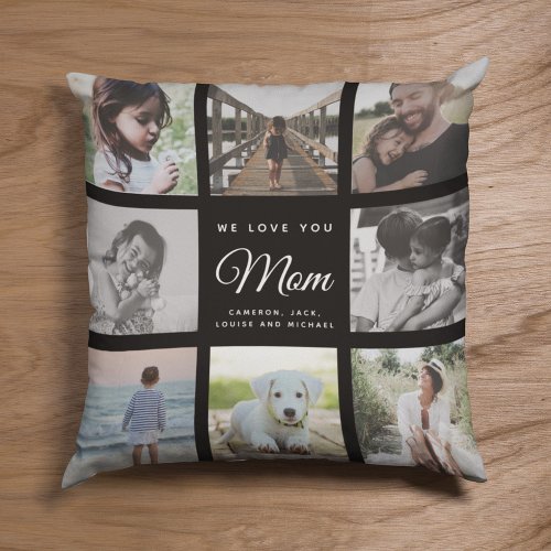 Modern WE LOVE YOU Mom Mothers Day Photo Collage Throw Pillow