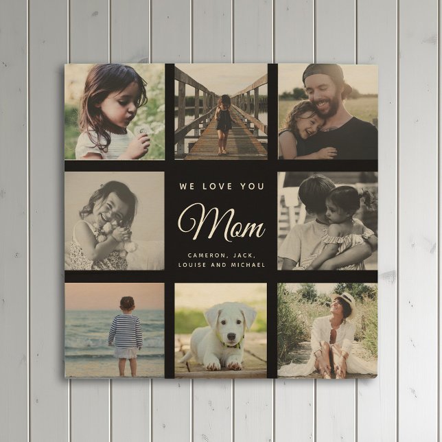 Modern WE LOVE YOU Mom Mother's Day Photo Collage  Wood Wall Art (Creator Uploaded)