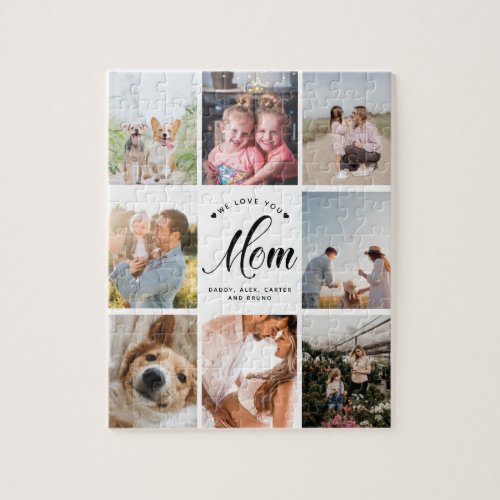 Modern We Love You Mom Personalized Photo Collage Jigsaw Puzzle