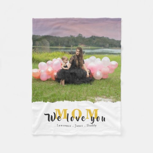 Modern We Love You Mom Photo Collage mothers day  Fleece Blanket
