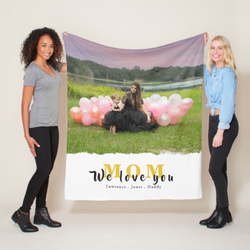 Modern We Love You Mom Photo Collage mothers day  Fleece Blanket