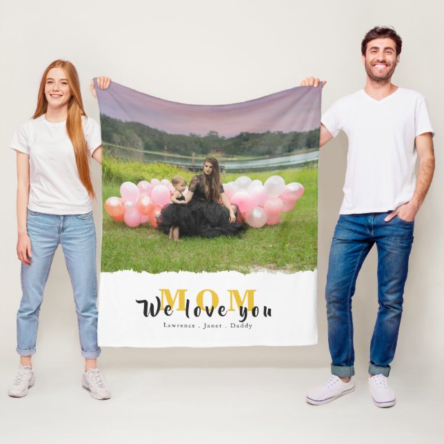 Modern We Love You Mom Photo Collage mother's day  Fleece Blanket (In Situ)