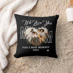 Modern We Love You Mom Photo collage Throw Pillow