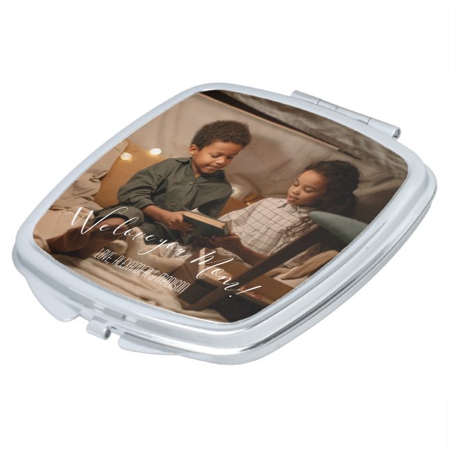Modern We Love You Mom Photo Compact Mirror (Turned)