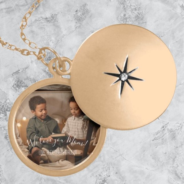 Modern We Love You Mom Photo Necklace (Modern We Love You Mom Photo Necklace)