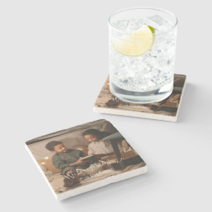 Modern We Love You Mom Photo Stone Coaster
