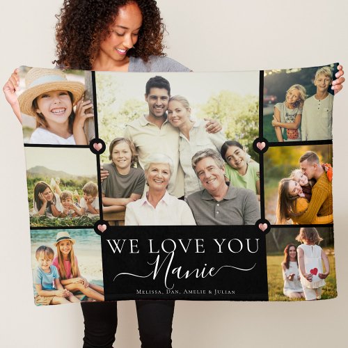 Modern We Love You Nanie Family Photo Collage Flee Fleece Blanket