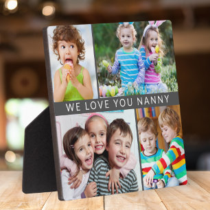 Modern We Love You Nanny 4 Photo Collage Gray Plaque