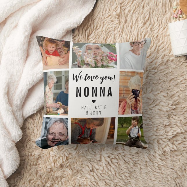 Modern We love you Nonna 8 Photo Collage Throw Pillow (Blanket)