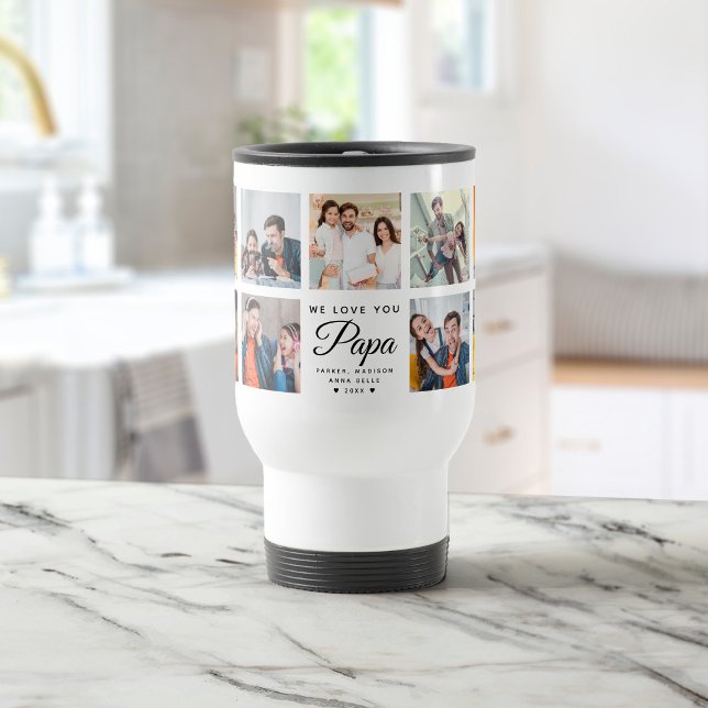 Modern WE LOVE YOU PAPA Square Photo Collage Travel Mug (Creator Uploaded)