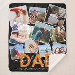 Modern 'We Love You' Photo Collage Dad Sherpa Blan Sherpa Blanket<br><div class="desc">Let dad know how much he is loved with this modern photo collage sherpa blanket, featuring ten (10) photographs of your choice that can easily be downloaded from your phone or computer on a trendy black background, the text - DAD in the color organge in bold text with elegant white...</div>