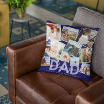 Modern 'We Love You' Photo Collage Dad Throw Pillow<br><div class="desc">Let dad know how much he is loved with this modern photo collage pillow, featuring ten (10) photographs of your choice that can easily be downloaded from your phone or computer on a trendy navy blue background, the text - DAD in the color sky blue in bold text with elegant...</div>