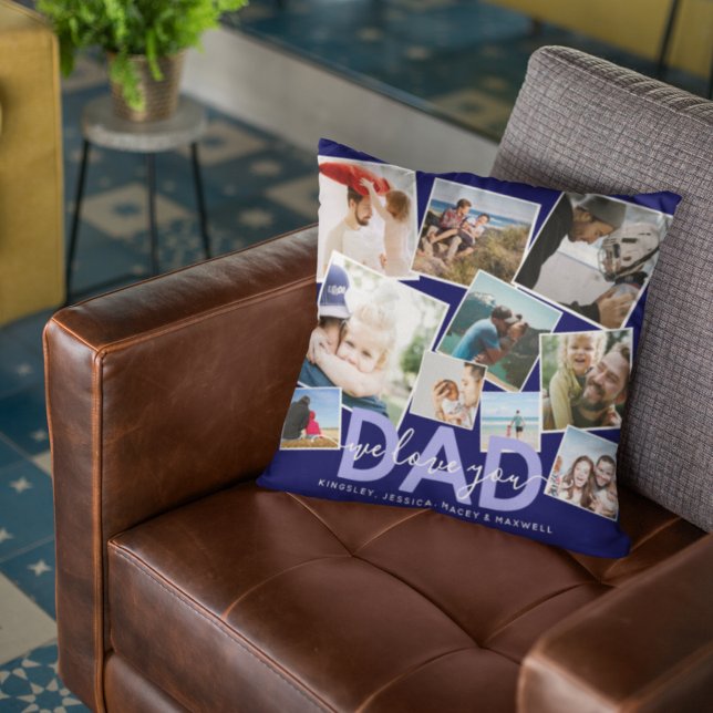 Modern 'We Love You' Photo Collage Dad Throw Pillow (Creator Uploaded)
