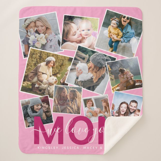 Modern 'We Love You' Photo Collage Mom Sherpa Blanket (Front)