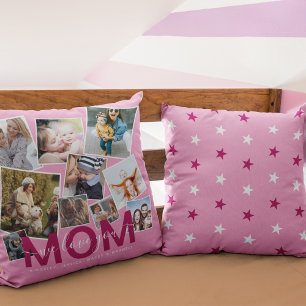 Modern 'We Love You' Photo Collage Mom Throw Pillo Pillow