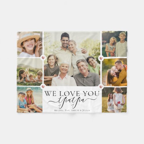 Modern We Love You YiaYia Family Photo Collage Fleece Blanket