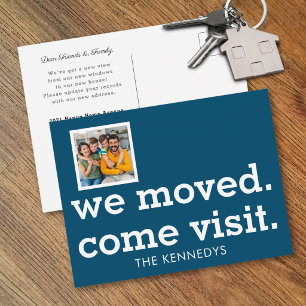 Modern We Moved Come Visit Photo New Home Blue Announcement Postcard