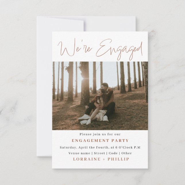 Modern We’re Engaged 2-Photo Invitation (Front)