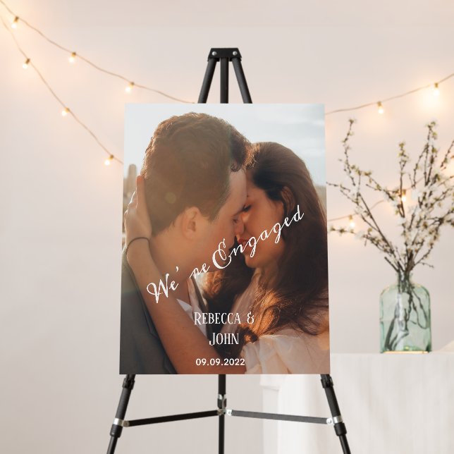 Modern We’re Engaged Couple Photo Script Welcome  Foam Board (In Situ (Stand))