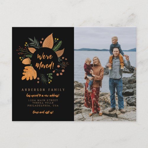 Modern Weve Moved Thanksgiving Photo Moving Black Announcement Postcard