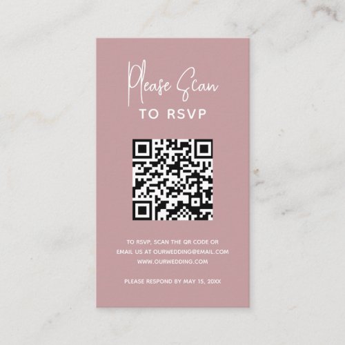 Modern Website RSVP QR Code Dusty Rose Wedding Enclosure Card