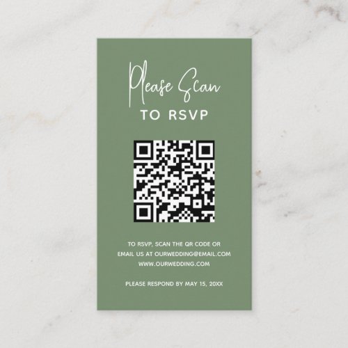 Modern Website RSVP QR Code Sage Green Wedding Enclosure Card