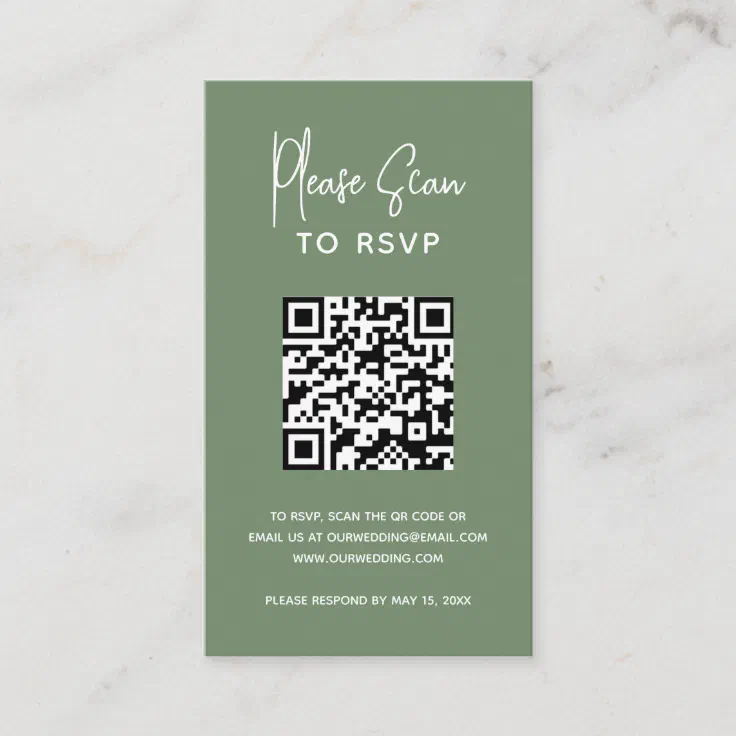 Modern Website Rsvp Qr Code Sage Green Wedding Enclosure Card Zazzle