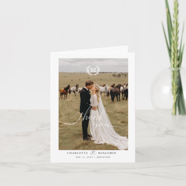 Modern wedding 2 Photo White Thank You Card (Front)