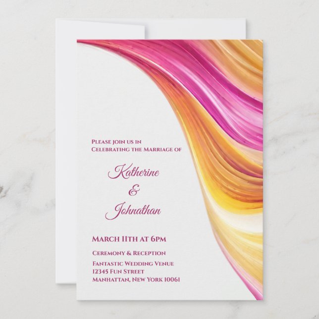 Modern Wedding- Abstract-Pink Orange Yellow- Invitation (Front)