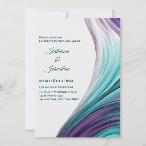 Modern Wedding_ Abstract_Purple and Teal_ Invitation