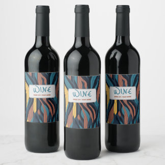 Modern Wedding Abstract Wavy Fire Simple Color Wine Label