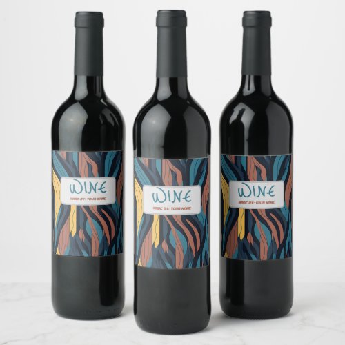 Modern Wedding Abstract Wavy Fire Simple Color  Wine Label