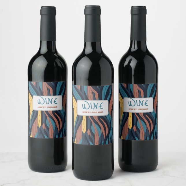 Modern Wedding Abstract Wavy Fire Simple Color  Wine Label (Bottles)
