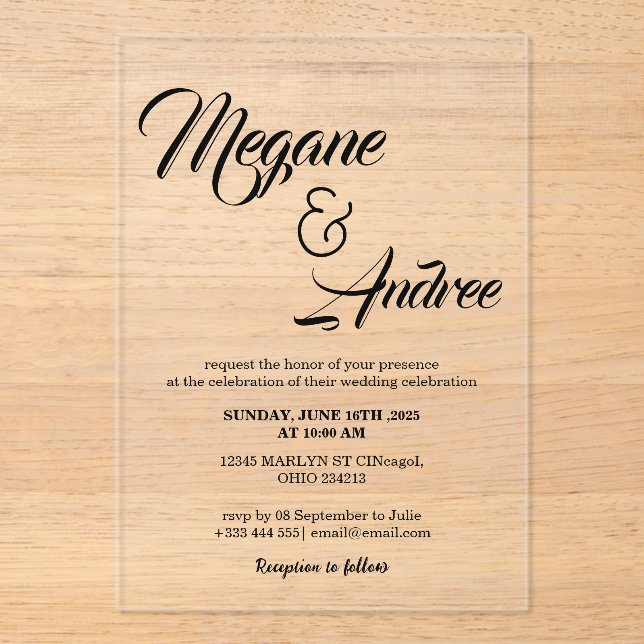 Modern Wedding Acrylic Invitations (Front)