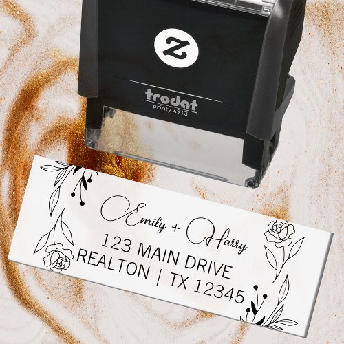 Modern Wedding Address  Couple Name Script Self_inking Stamp