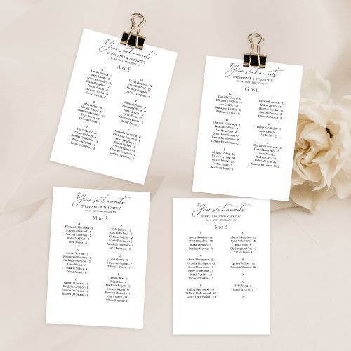 Modern Wedding Alphabetical Seating Chart Card