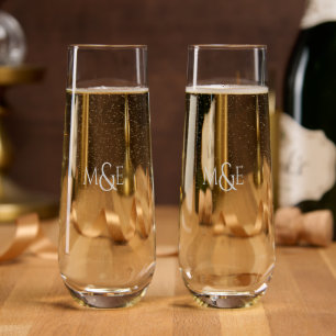 Modern Wedding Ampersand Monogram Signature Stemless Champagne Flute