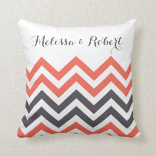 Modern Wedding Anniversary Couple Names Chevron Throw Pillow