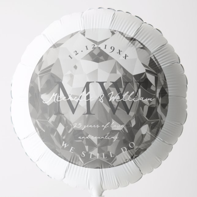 Modern Wedding Anniversary Monogram 25th Silver  Balloon (Front)