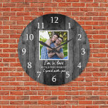 Modern Wedding Anniversary Photo Love Quote Black Large Clock at Zazzle