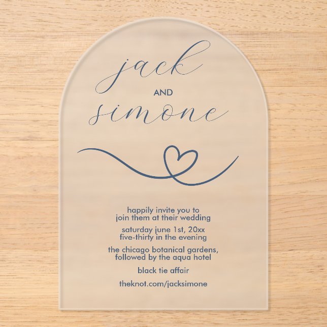 Modern Wedding | Arch Invites | Dark Blue Acrylic Invitations (Front)