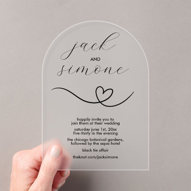 Modern Wedding | Arch Invites | Minimal Black Acrylic Invitations (Insitu (Handheld))