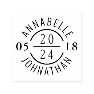 Modern Wedding Badge with Names and Date Self-inking Stamp