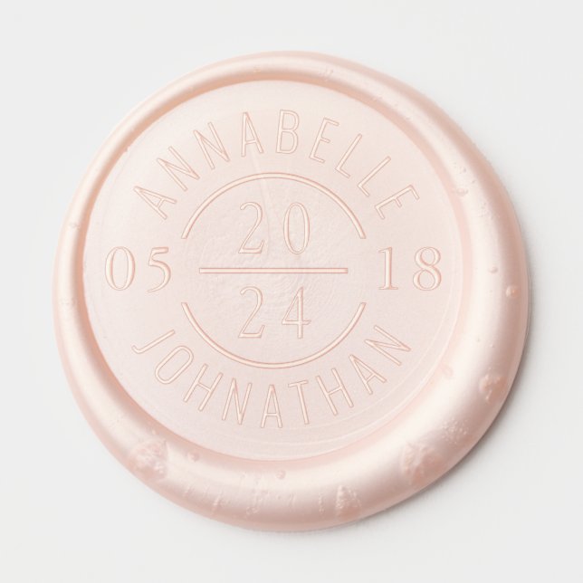 Modern Wedding Badge with Names and Date Wax Seal Sticker (Front)