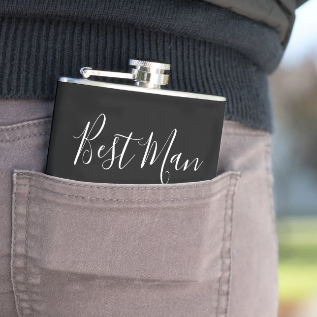 Modern Wedding Best Man Black Thank You Gift Flask (In Situ)