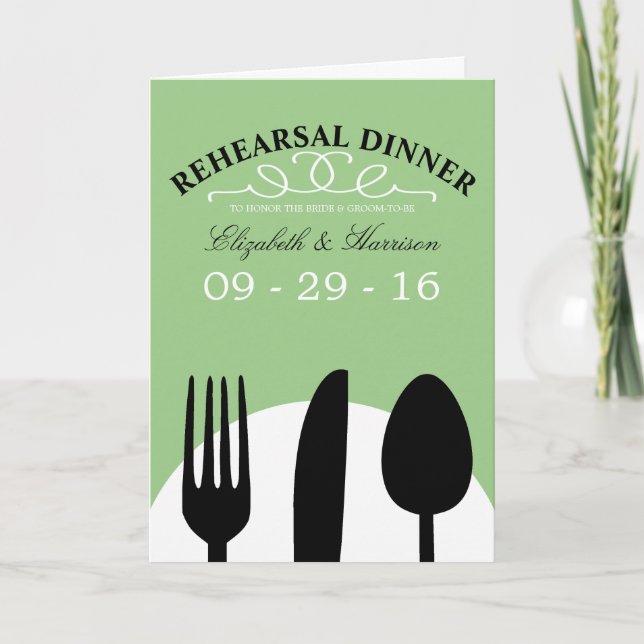 Modern Wedding Black Cutlery Rehearsal Dinner Invitation (Front)