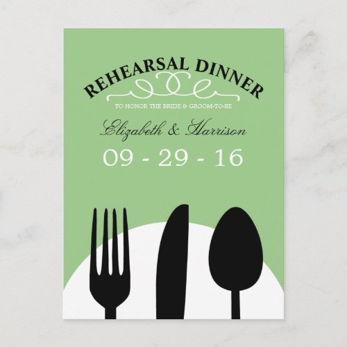 Modern Wedding Black Cutlery Rehearsal Dinner Postcard