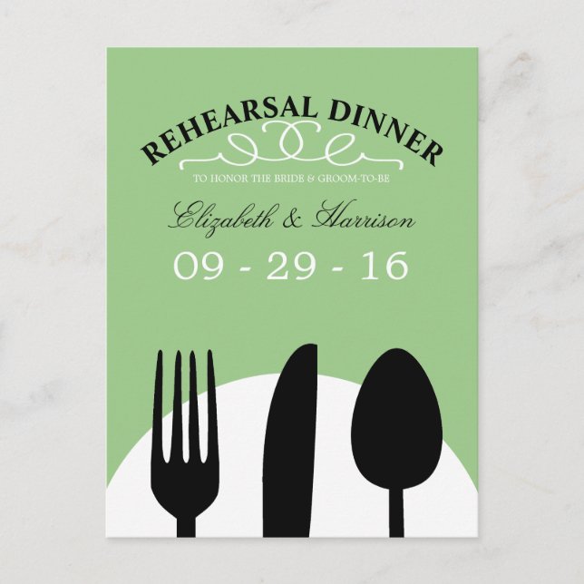 Modern Wedding Black Cutlery Rehearsal Dinner Postcard (Front)